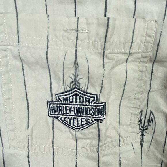 Harley Davidson 2006 Men Sz M Button Down Short Sleeved Stripe Shirt Embroidered - Picture 5 of 10